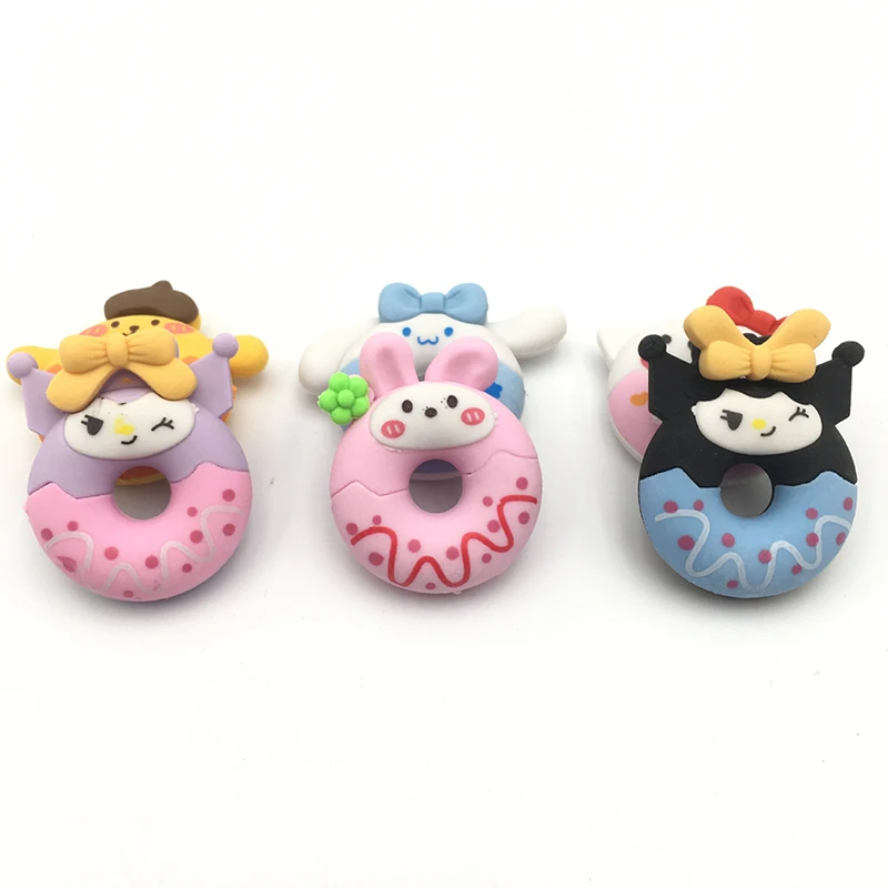 Wholesale Stationery Cartoon Donuts Rubber Cartoon Animals Shape Kitty Cinnamoroll Kuromi Erasers for children