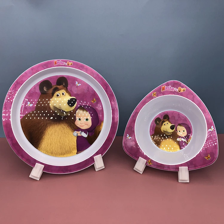 BPA Wholesale 3D Custom Printing Plastic Melanmine Substitution Separator Triangle PP Plate Soup Dishes Plate