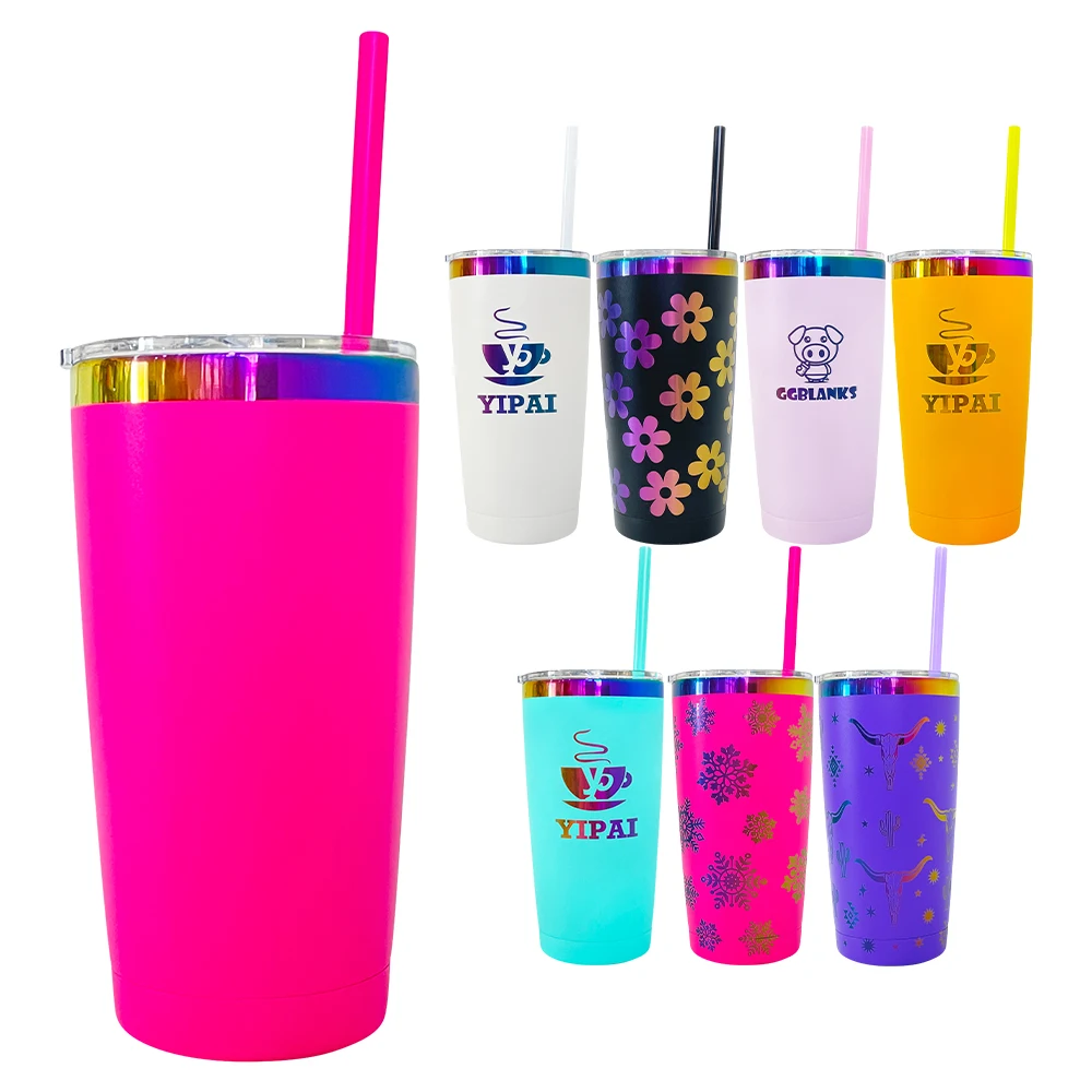 USA warehouse water bottle thermos travel mug 20oz colored rainbow plated tumbler for sunflower laser engraving