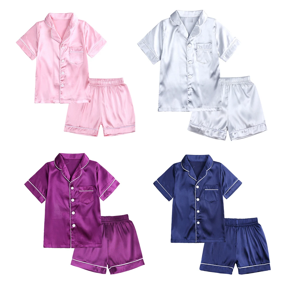 RTS High Quality Boutique Fashion Boys and Girls Home Clothes Ice Silk Short Pajamas Set