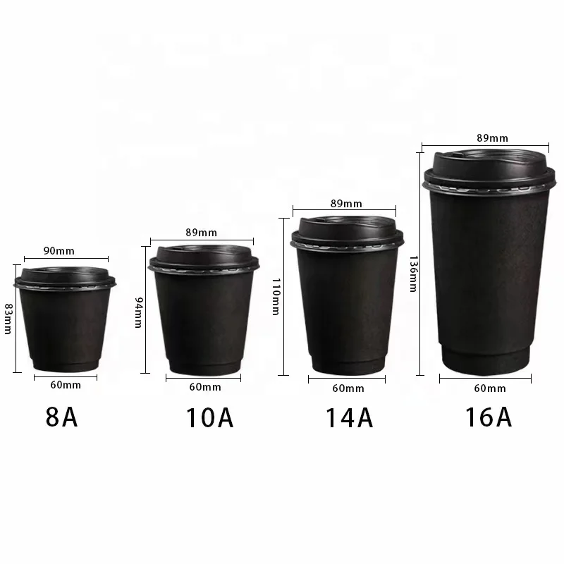 Disposable Cup Hot Double Wall 10oz Black Paper Cups with Logo Paper Coffee