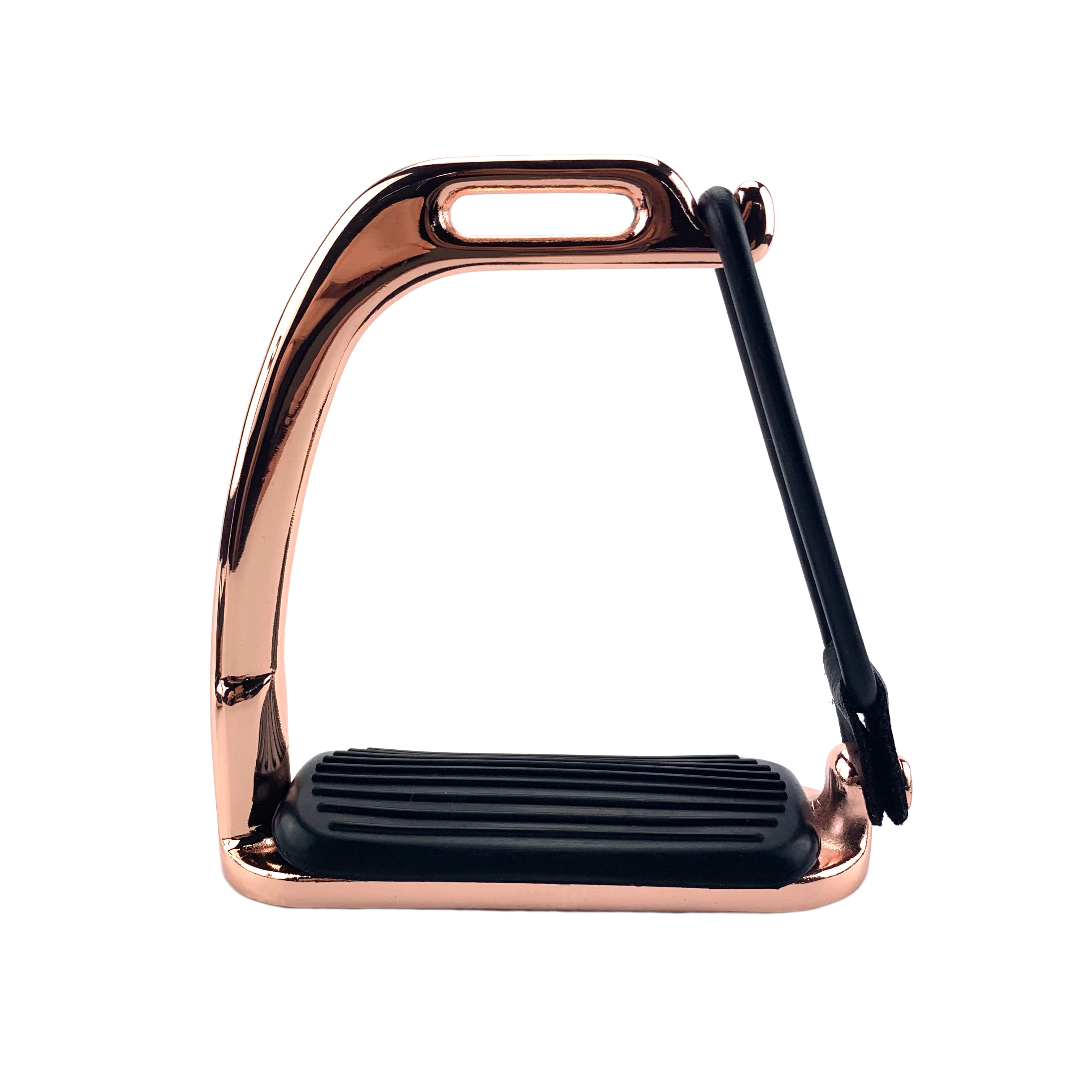 rose gold Horse Stirrup with Rubber Ring & Leather Strap