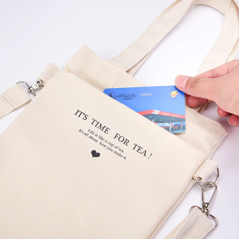 Portable Eco-friendly Minimalists Canvas Bag for Water Bottle with Long and Short Two shoulder strap for Cup and Carry-on items