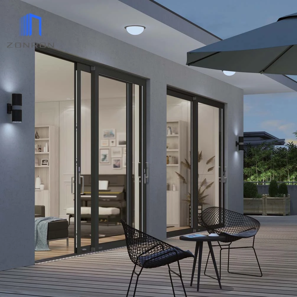 Zonron Heavy Duty Large Double Tempered Glass Sliding Door System Exterior Interior Balcony Patio Glass Aluminum Slide Door