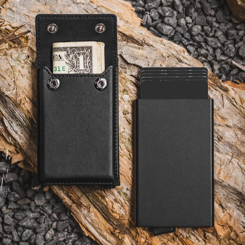 Aluminium Wallet For Men PU Leather Wallet RFID Blocking Coins Purse Credit Card Holder Wallets