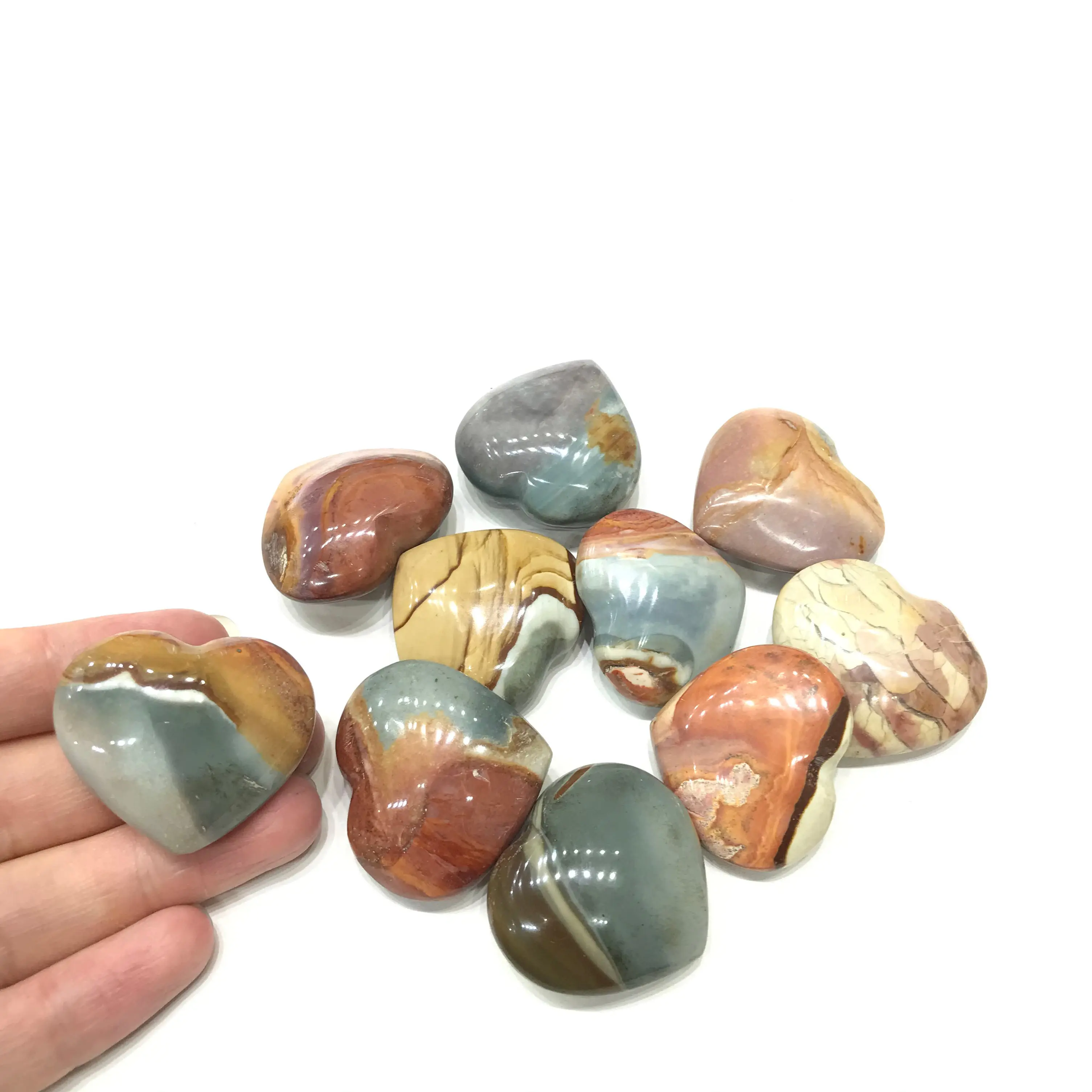 Natural Small Blue Green Red Ocean Jasper Crystal Heart For Pendant Decoration Gifts