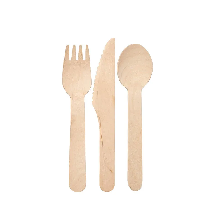100% Natural Biodegradable Eco-friendly Wooden Cutlery Knife Fork Spoon Napkin Set