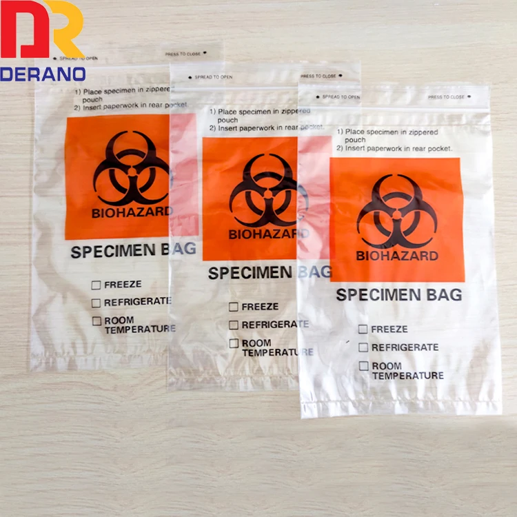 Professional manufacturer 6*9 inch 95Kpa biohazard transport specimen bags
