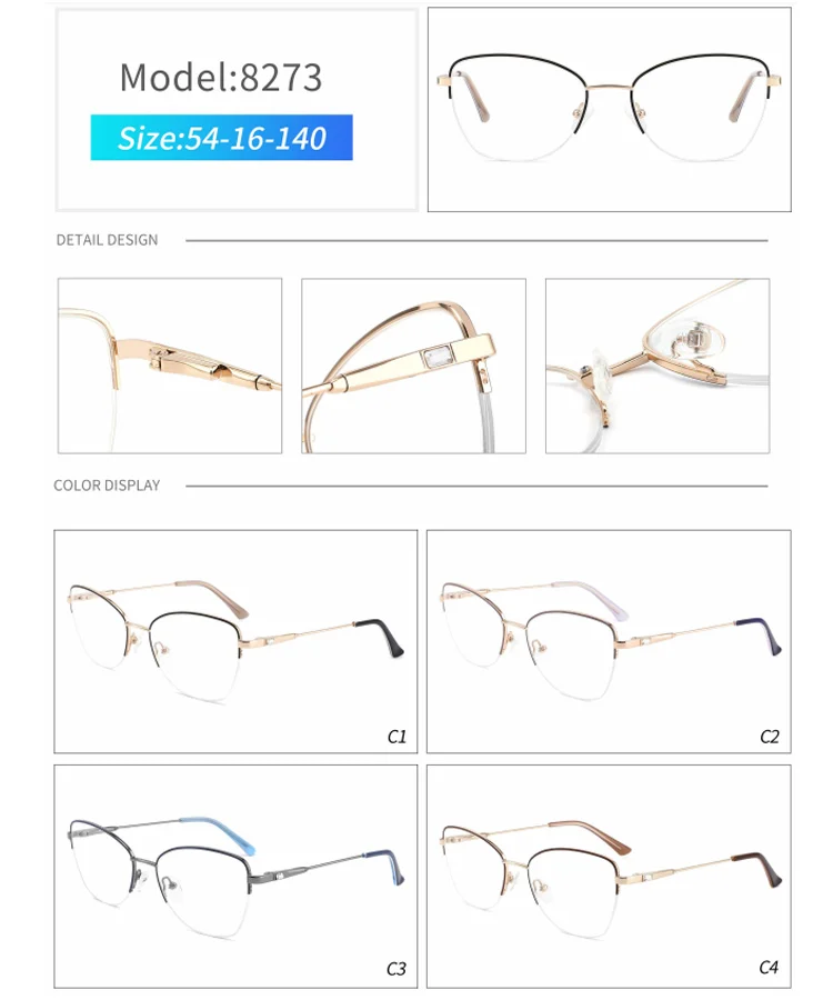 Женские оптические очки кошачий глаз, металлические очки с одинарным зрением для близорукости, очки для близорукости 0-8273 по рецепту онлайн, 600