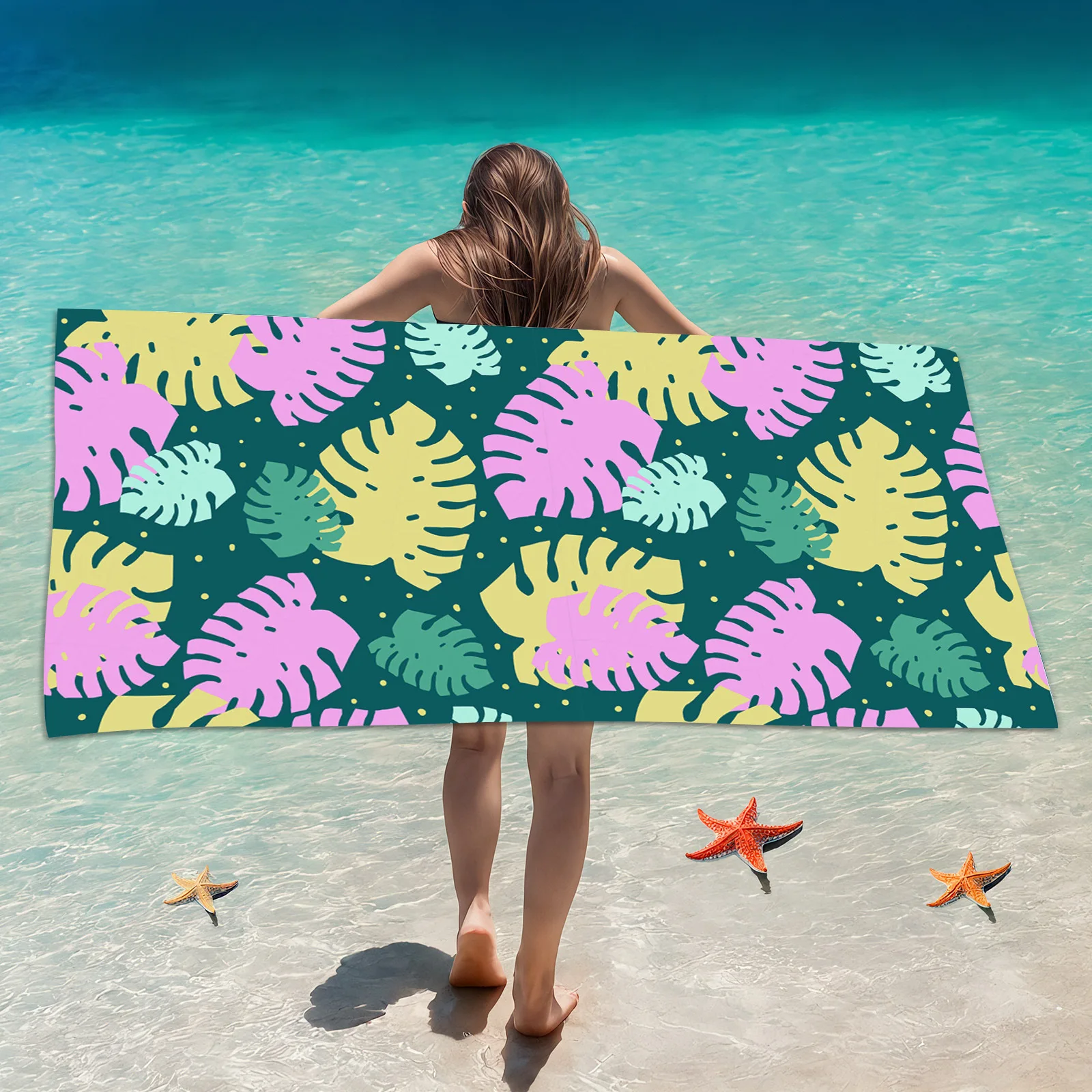 Big turtle print beach towel 27.5x55.1 inches microfiber swimming bath towel for kids and adults quick dry and super absorbent