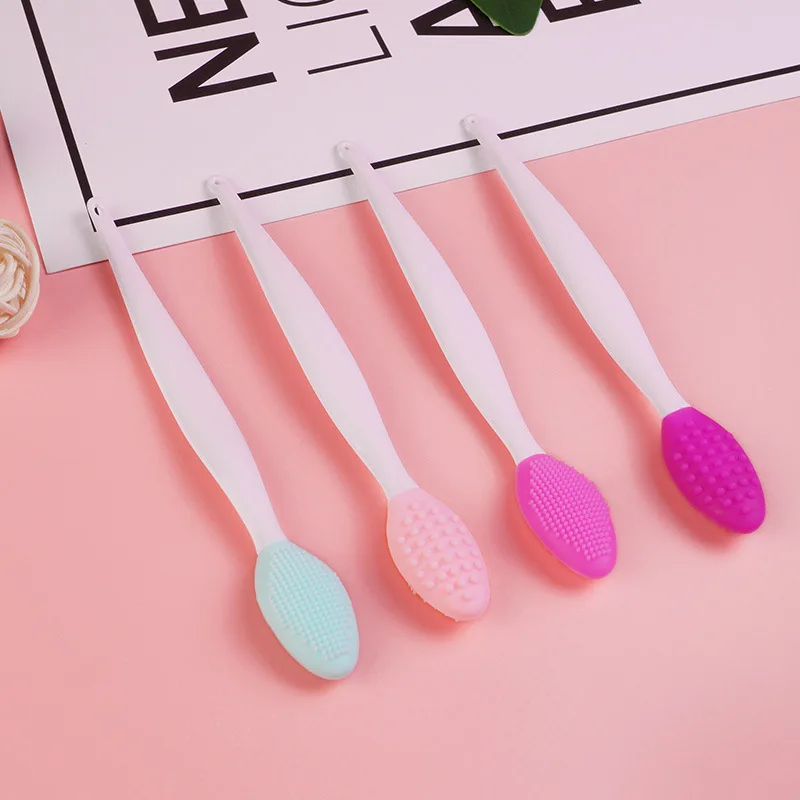 Private Label Exfoliating Lip Brush Nose Cleaning Brush Double Side Soft Silicone Lip Scrub Tool & Nose Blackhead Remove Brush