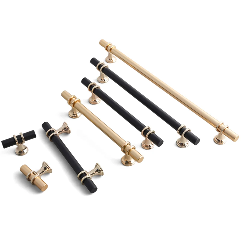 Oukali Modern Luxury Gold Black Knurled Zinc Alloy Handles Hot Selling Kitchen Cabinet Wardrobe Door Pull Drawers Dressers