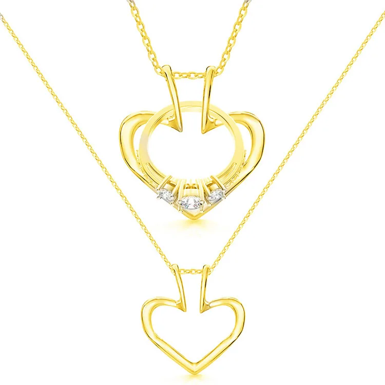 G2635 Wholesale Collier En Acier Inoxydable Stainless Steel Magic Keeper Open Heart Shaped Pendant Ring Holder Necklaces Jewelry