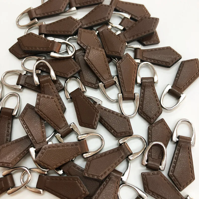 Custom logo PU Leather Zipper Pulls Zipper Tags Fixer Wholesale Garment Accessories Durable Boot Zipper Heads for Bags Jacket