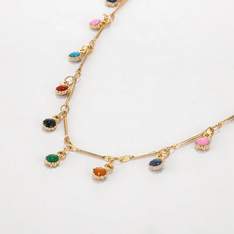 Boho Necklace With Tassel Chain Choker Women Single Layer Candy Color Small Ball Necklace