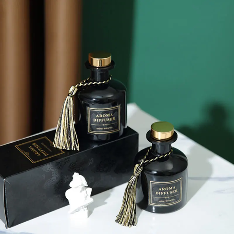 Wholesale Luxury Empty Round Black Matte Aroma Glass Reed Diffuser Bottle 220ml