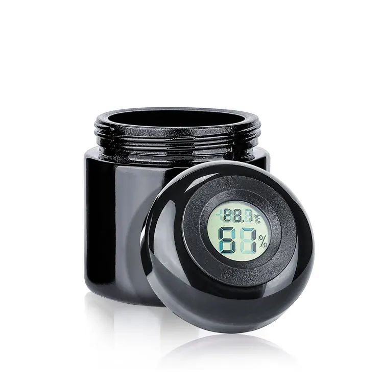 Wholesale UV violet glass jar bottle 4oz 250ml 500ml 1L smell proof black glass bottle with led temperature humidity display