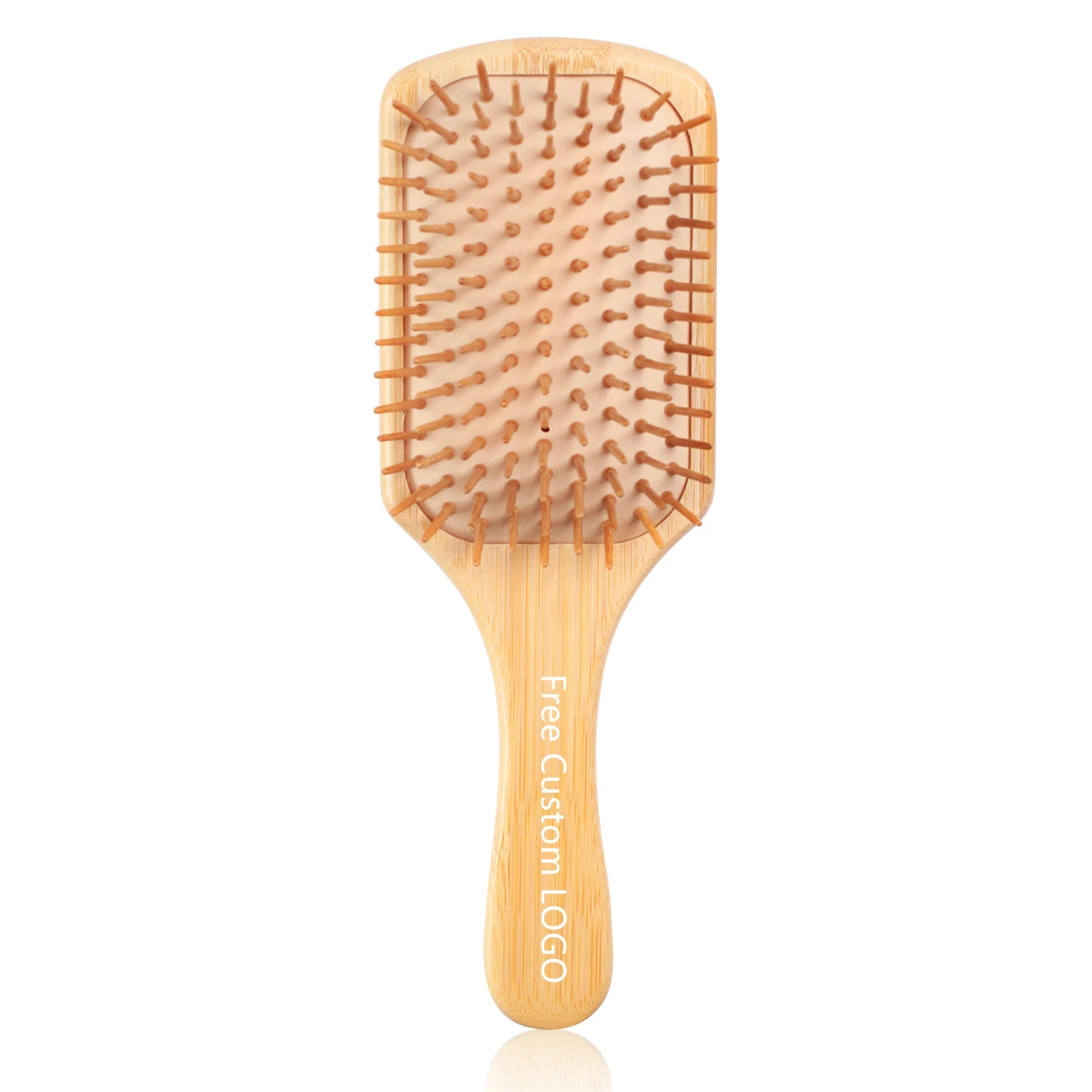 Hot-selling Custom Logo Free Eco-friendly Massage Bamboo Paddle Cushion Hair Brush Pointed Teeth