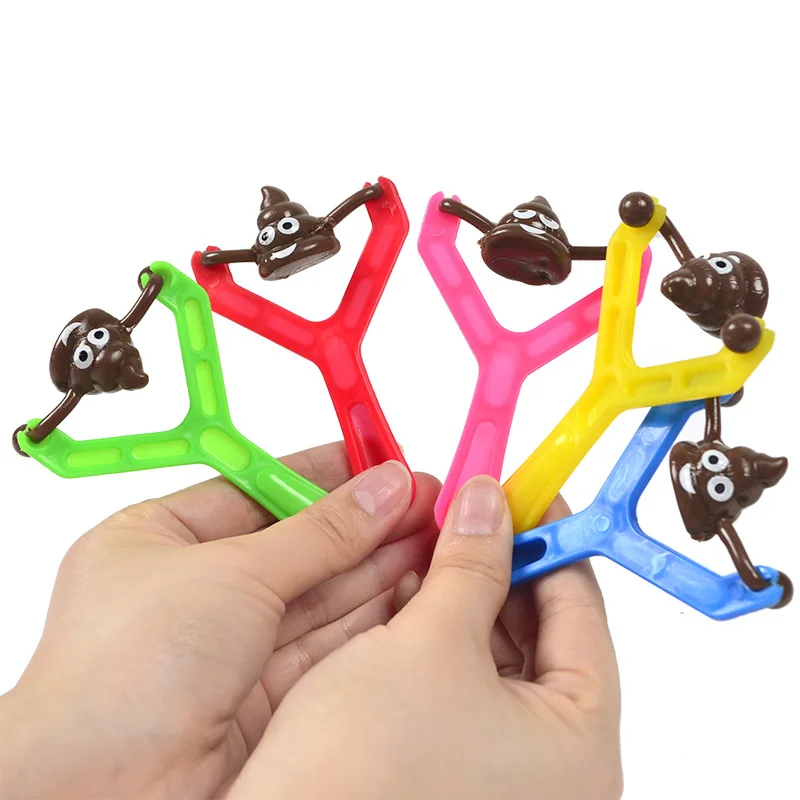 Novelty Catapult Slingshot Sticky Flying Poop Ejection Kids Toy Funny Smiling Poop Face Emoticon Launcher Fidget Toy
