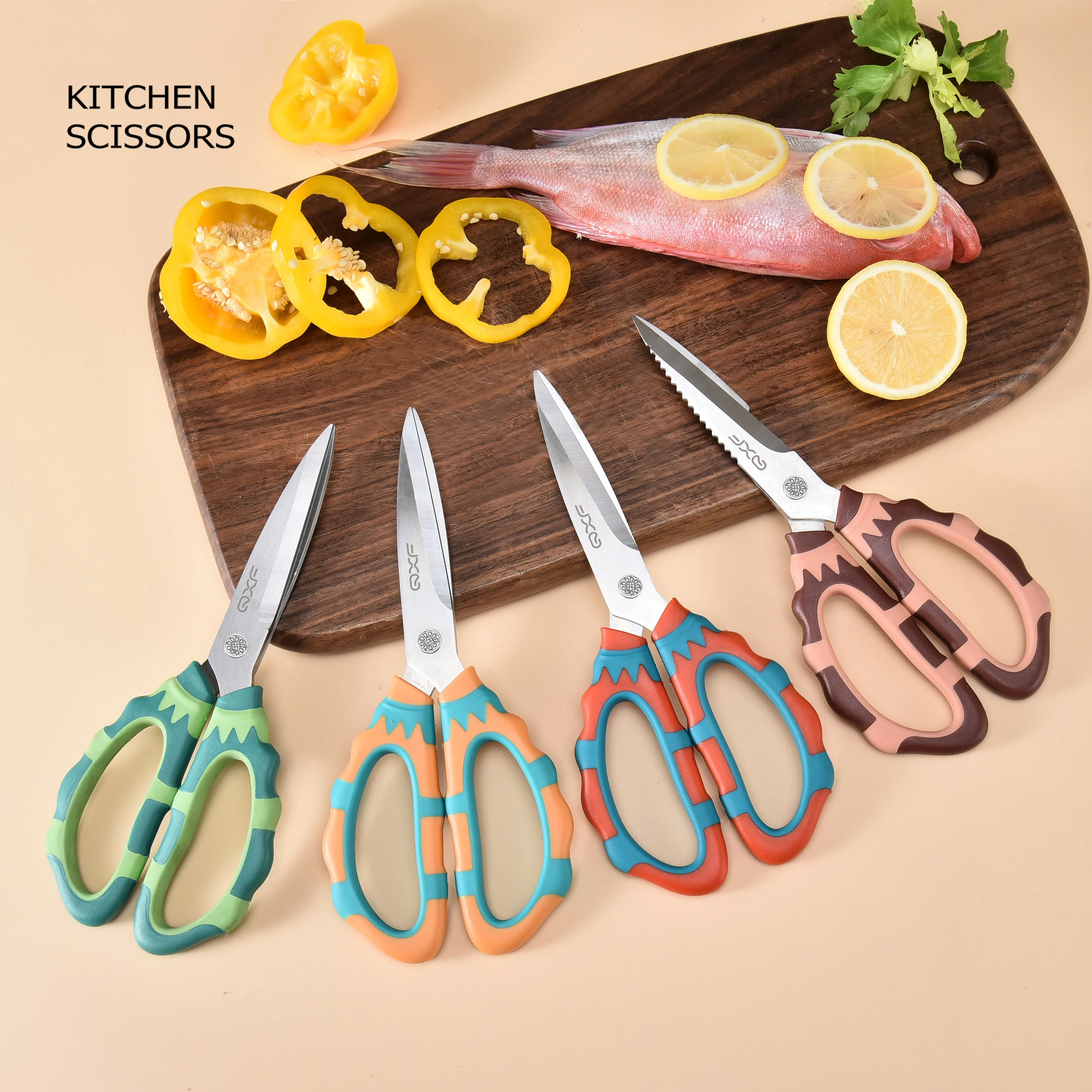 Professional Meat Fish Stainless Steel Food Cutting Scissors Comfort PP Handle Kitchen Shears Kitchen Scissors with Shears