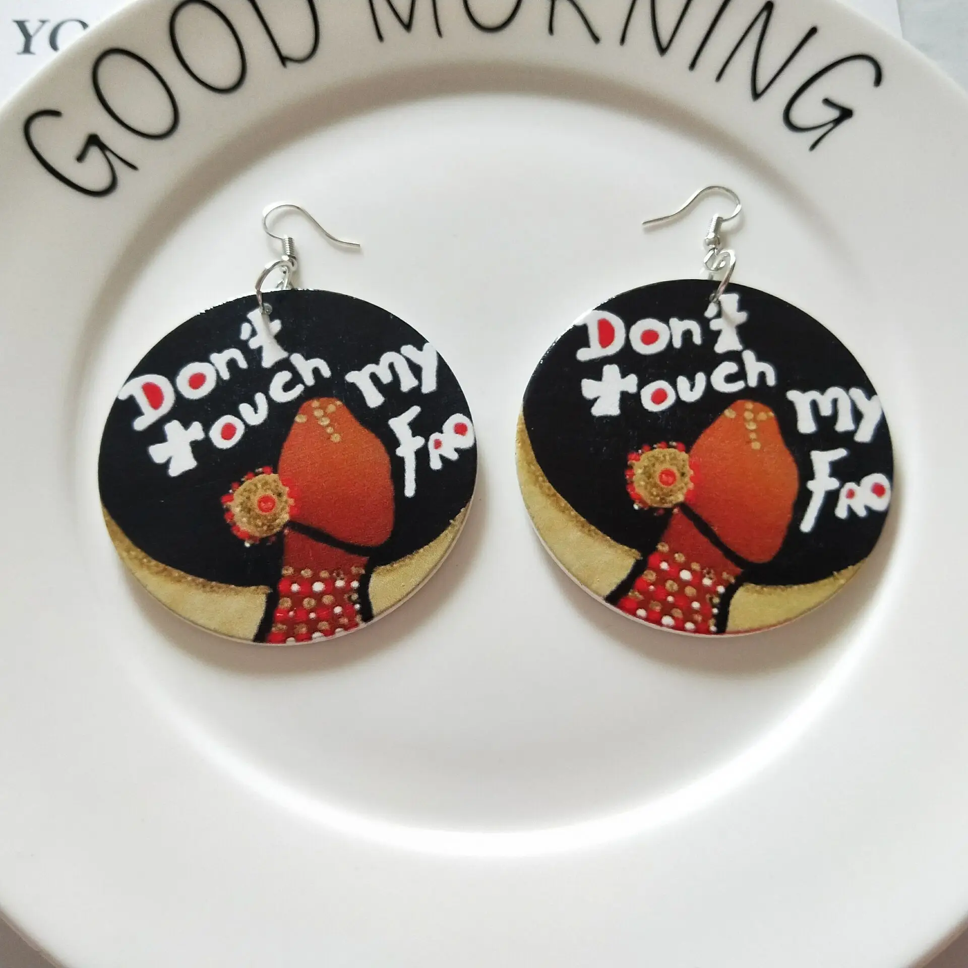 2021 Hot Selling Custom Jewelry African Head Geometric Wooden Dangle Earrings Exaggerated Fashion Head Pattern Wood Drop Earring