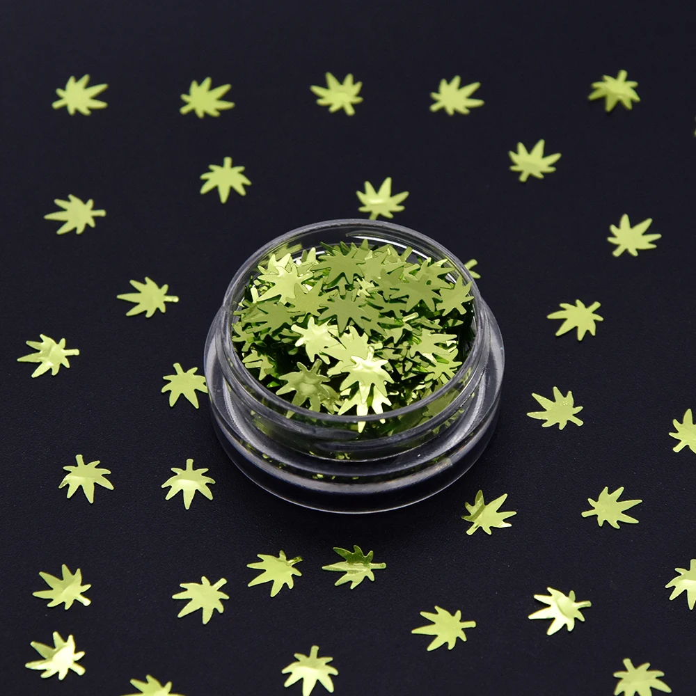 Eco-friendly Wholesale custom leaf shape glitter spring green new Marijuana leaf glitter