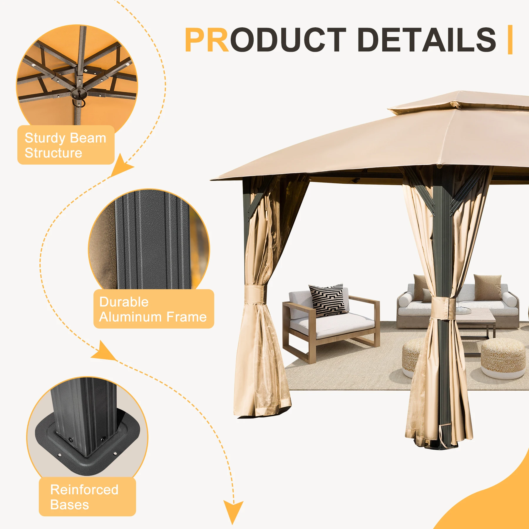 Outdoor Home Backyard Garden Steel Awnings Patio Gazebo Canopy Tent