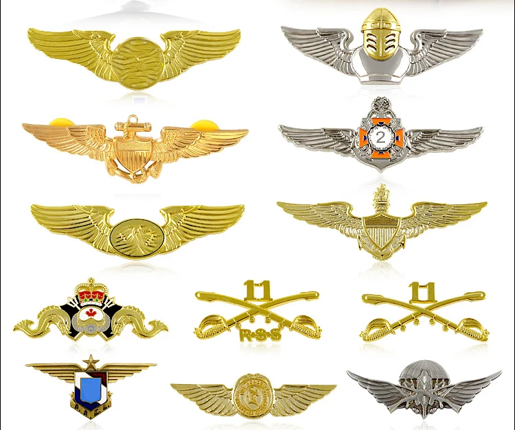 Professional Airline Wings Badge Metal Emblem Lapel Pin Silver Gold Wing Badge