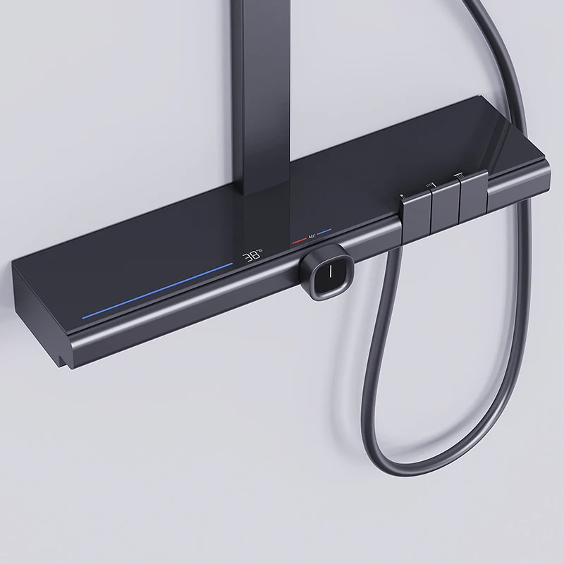 Hot selling Brass thermostatic shower mixer set Gun-grey shelf Rainfall wall mounted with square shower head Shower set