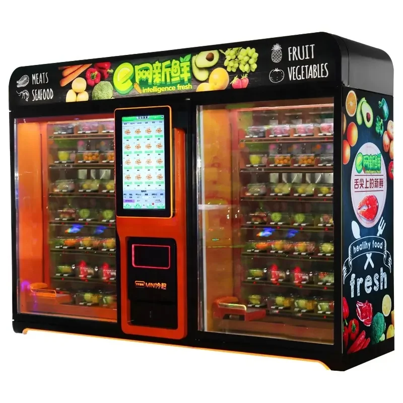 Supermarket 32 Inch Touch Screen Double Cabinet Vegetable and Fruit Vending Machine Healthy Food Eggs Meats Vending Machine