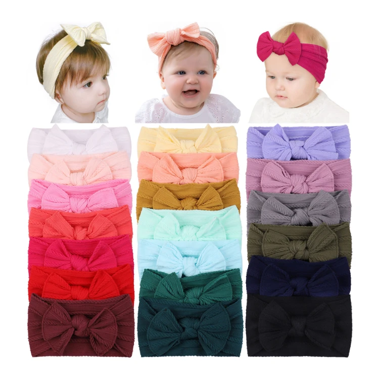 GIRLIZE 20 Colors Fit All Baby Large Soft Newborn Bow Nylon Headband Kids Hairbands Hair Accessories For Girls