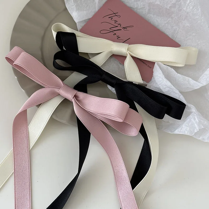 Elegant Girlish  hair decorative Ribbon Bow  hairpins Fabric hair barrettes with Long tail for lady Women Accessories