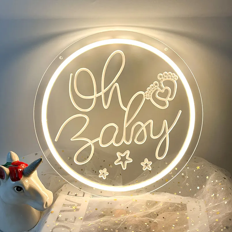 1 pc Oh Baby Neon Sign,Warm White Neon Sign for Baby Shower Decorations, USB Powered for Backdrop Bedroom Wedding Birthday Party
