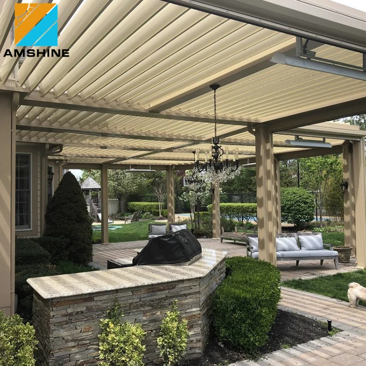 Factory Supplying Customize Design For Commercial Project Outdoor Waterproof Aluminum Adjustable Motorized Louvered Roof Pergola