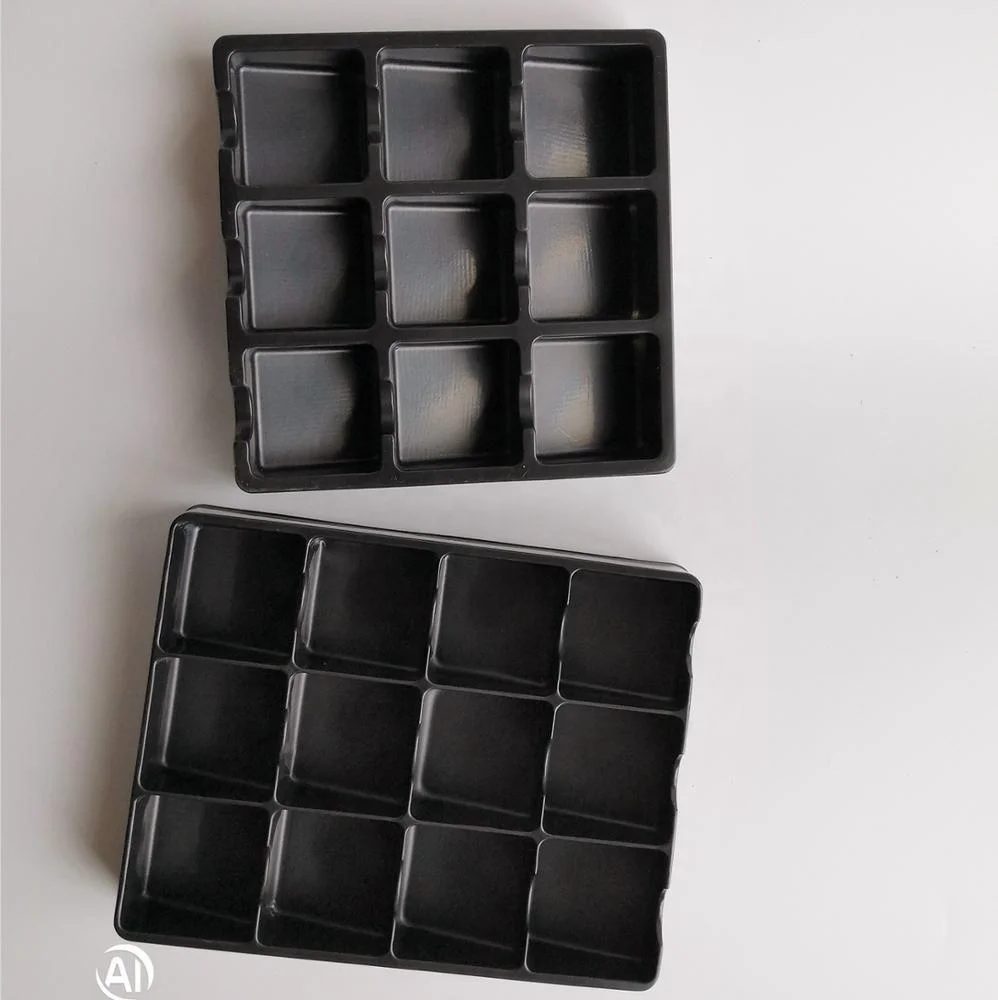customized chocolate insert tray PET  blister container packaging plastic trays black PET chocolate blister tray