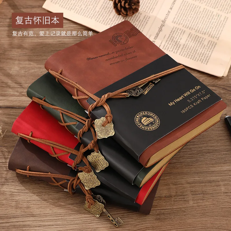 LABON British Style Handmade Notebook European Retro Style Postmark Diary Thick Kraft Paper Business Leather Notepad