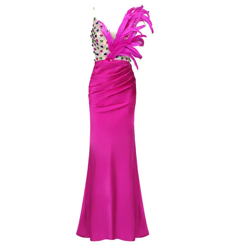 A7453 Costumes Maxi Prom Satin Glitter Beaded Feather Ladies Coquettish Groom Wear Party Dress Other Apparel