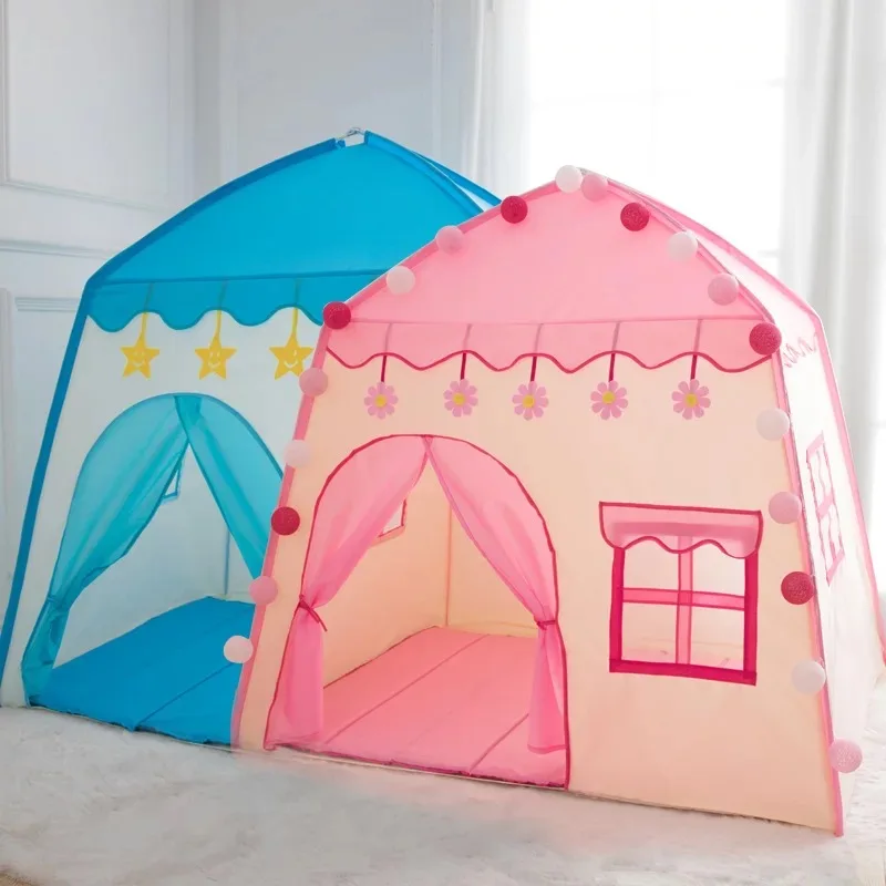 Prince Princess Easy Folding Up Child Indoor Pop Up Castle Play Tent House Teepee Kids Tent with light
