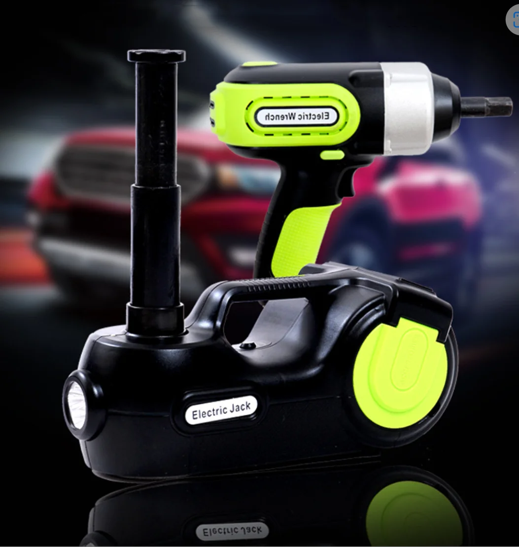 Car hydraulic electric jack labor-saving wrench car 12v duo function air pump rescue tire changing tool