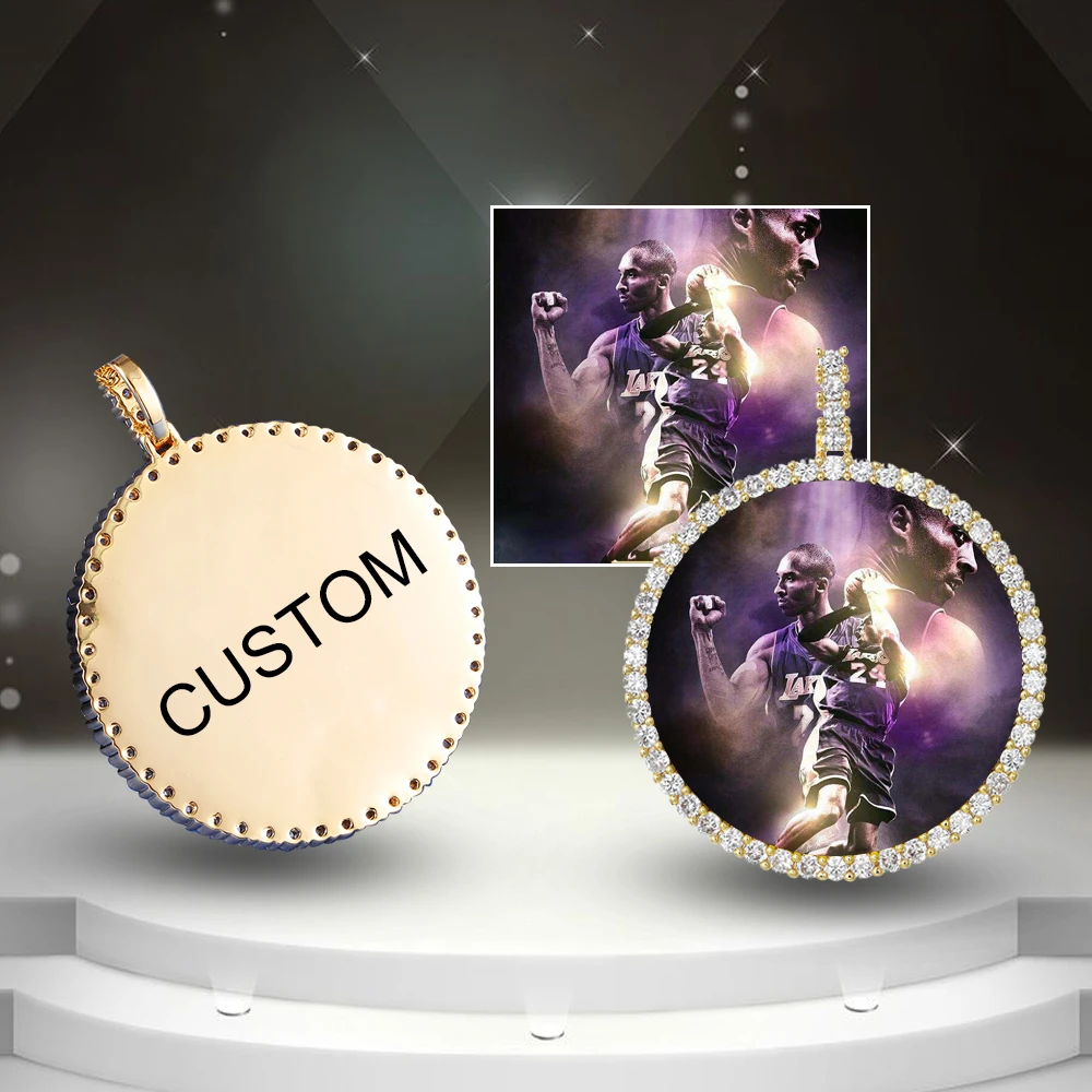  2020 New Arrival Custom Hip Hop Jewelry large Circle Iced Out Memory Photo Pendant Necklaces For Men