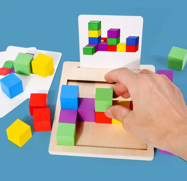 Wooden Puzzle Brain Teasers Toy Tangram Jigsaw Russian Blocks Board Game Montessori Educational Toy Intelligence Colorful 3D