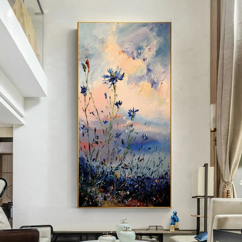 Flower Oil Painting art On Canvas Abstract Purple Orchid Flower Painting Floral Wall Art decor Mountain Sunset Glow Painting