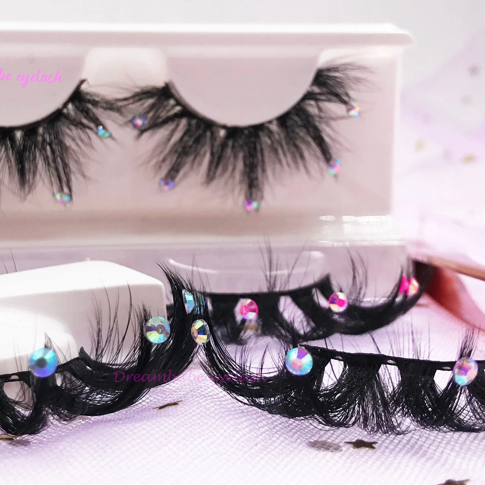 Free Sample 25mm Eyelashes Wholesale Handmade popular styles diamond lashes 25 mm 3d Sequins False Eyelash with Customized Box