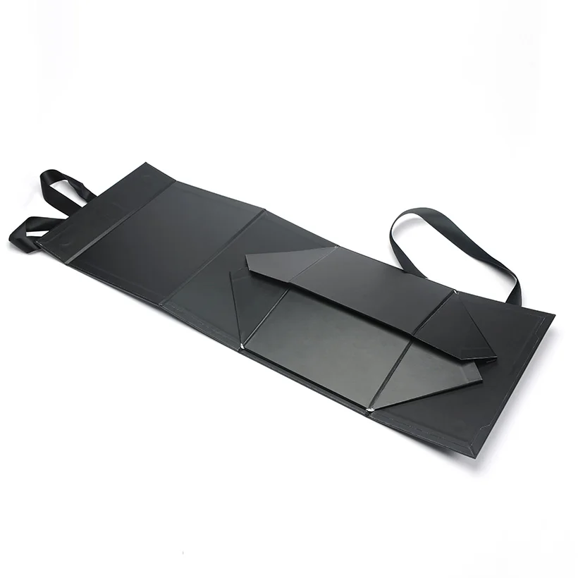 Custom unique hard boxes black packaging box with ribbon