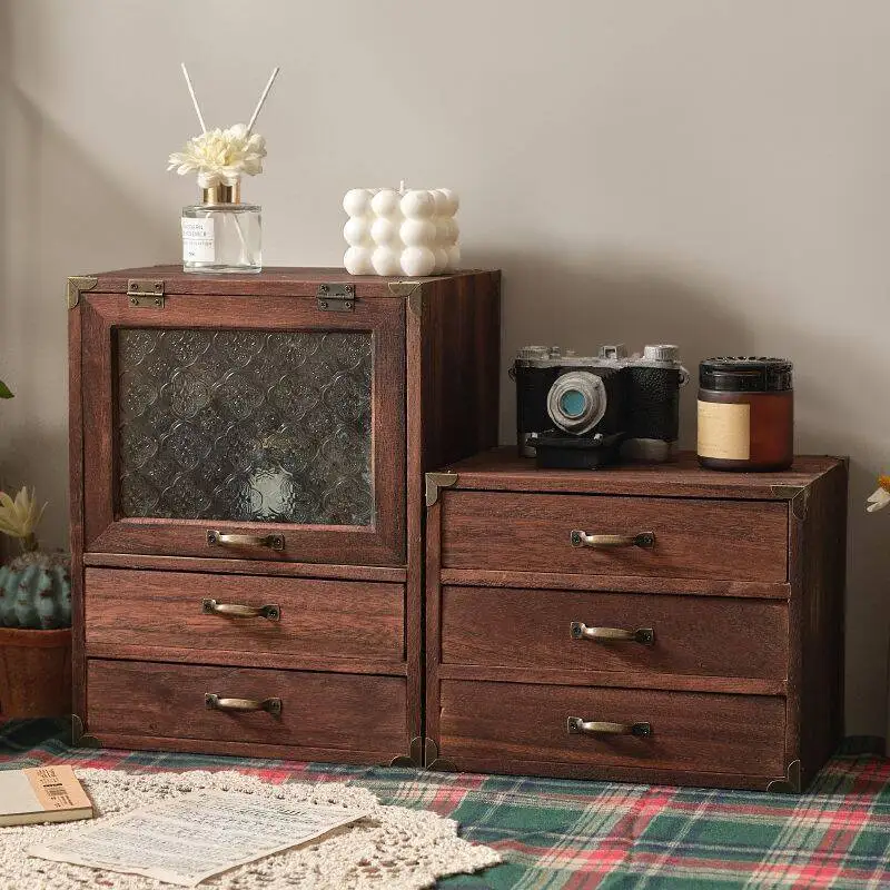 Luxury classic home decor wood craft wooden drawer box wooden organizer cabinet