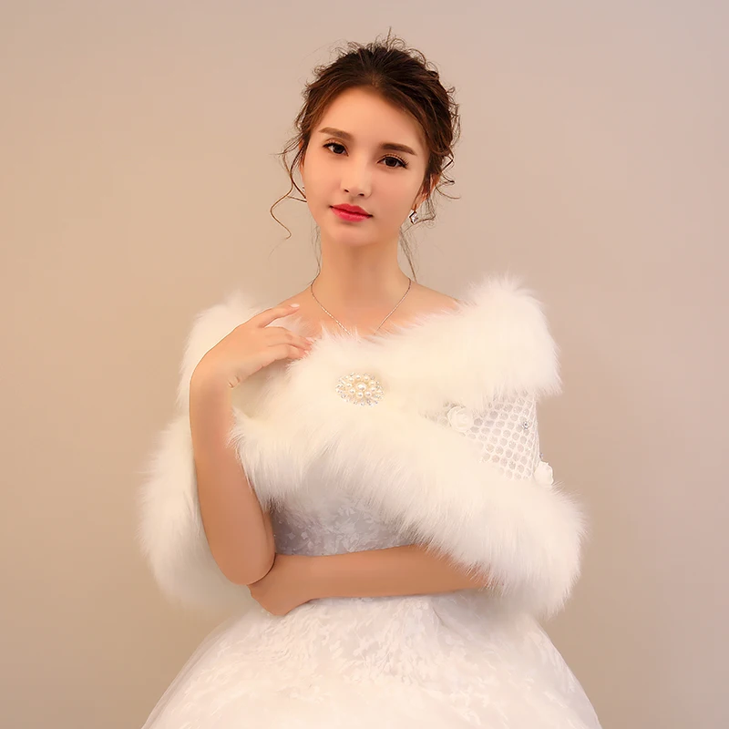 
Wholesale winter hot sale plush collar shawl mesh pearl cloth flower rhinestone bridal shawl 