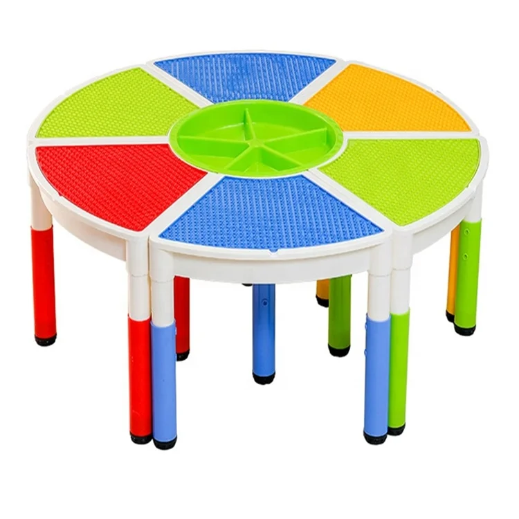new arrival Kids Indoor Play Toy sets multifunctional round Plastic Blocks Desk And Chair Amusement game