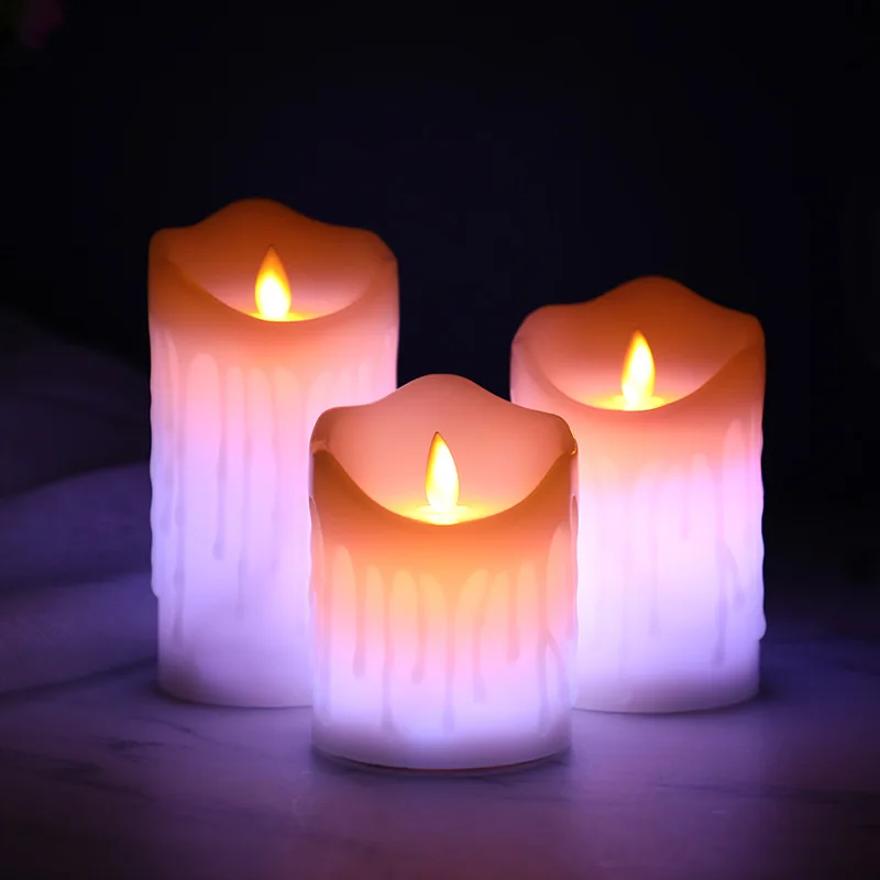 Ivory White 2*AA Battery USB Chargeable Remote Operate Moving Wick Flameless Paraffin Plastic LED Candle for Wed Table Deco