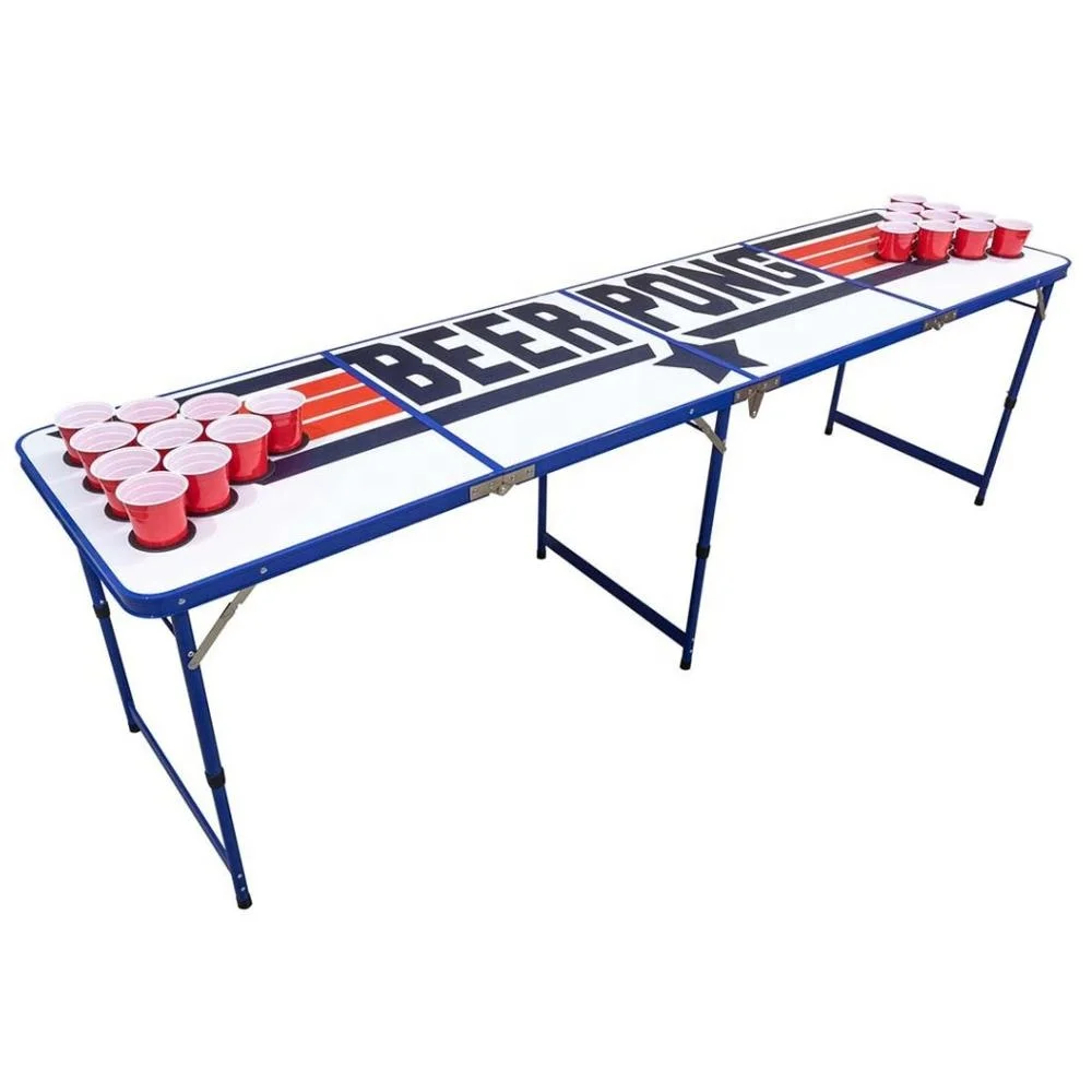 8FT Folding Camping Painted Beer Pong Table with Holes for Cups