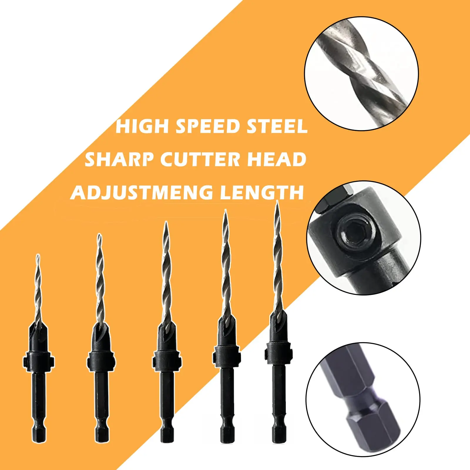 High speed steel woodworking tool 5 pcs drill countersinking bits woodworking countersink bit countersink drill bit